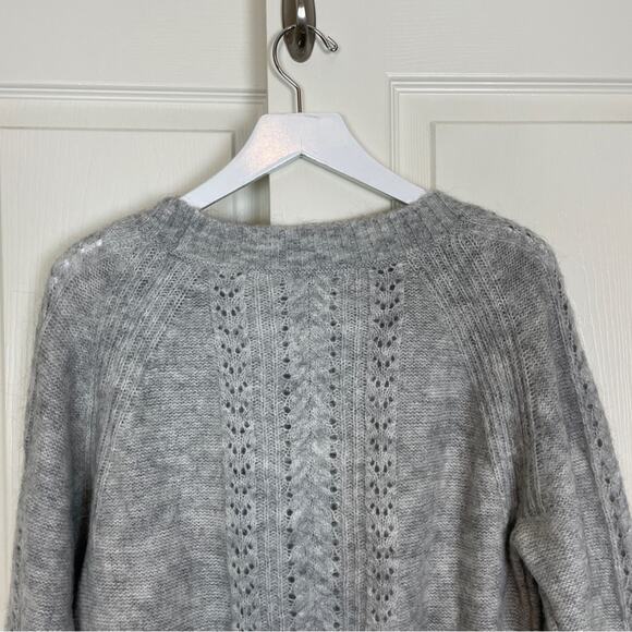 J. Crew Point Sur Pointelle Gray Wool Mohair Sweater Balloon Sleeve Sz S NWT - Picture 6 of 10